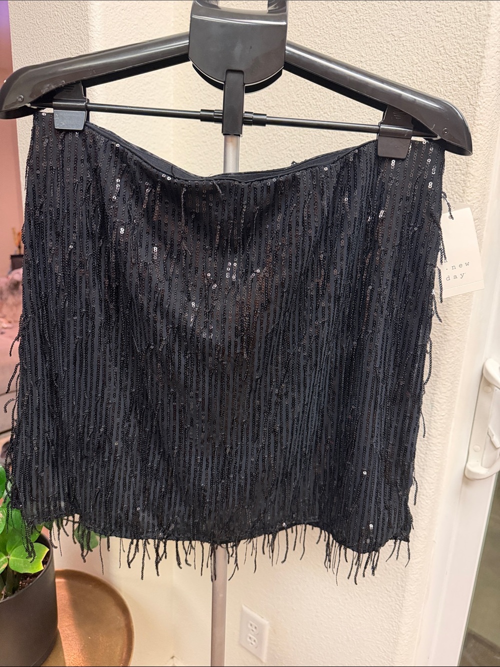 NWT A New Day Black Sequin Fringe Mini Skirt L Holiday Party Night Out